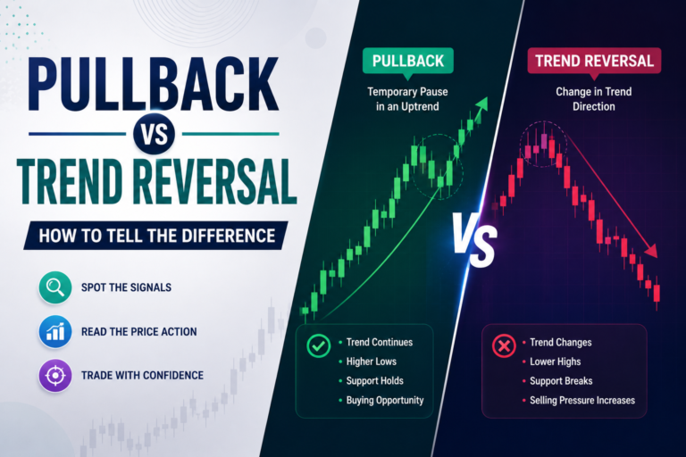 Pullback vs trend reversal trading chart showing key price action signals